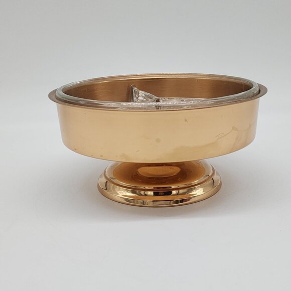 Vintage Brass & Glass Divided Serving Bowl by Saxton's Solid Jewelers Bronze 7" - Picture 7 of 11